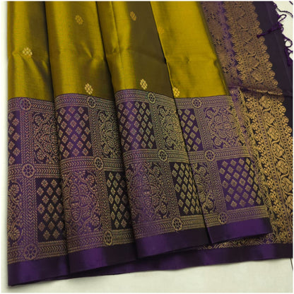 Muted Green Violet Pure Handloom Double Warp Soft Silk Saree