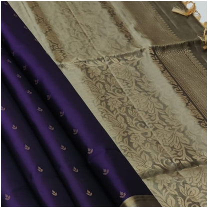 Deep Purple Silver Handloom Double Warp Soft Silk Saree