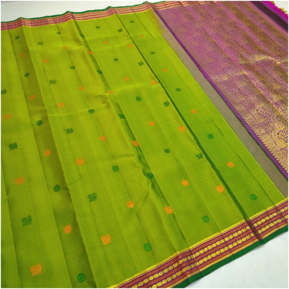 Phalgu Bright Green Pink Kanjivaram Pure Handloom Silk Saree | 1Gm Gold | ANITYA Vadhu