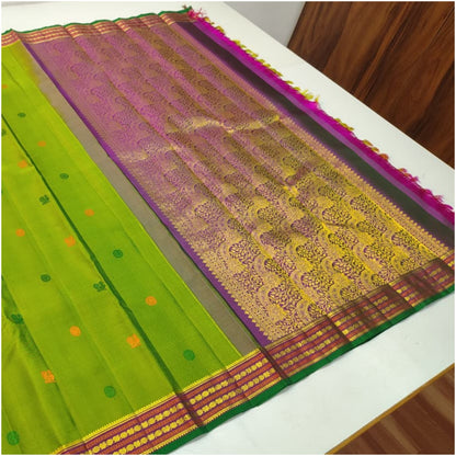 Phalgu Bright Green Pink Kanjivaram Pure Handloom Silk Saree | 1Gm Gold | ANITYA Vadhu