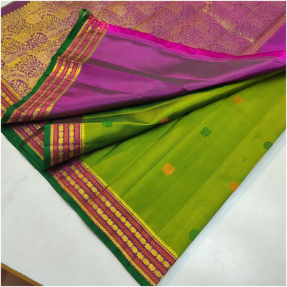 Phalgu Bright Green Pink Kanjivaram Pure Handloom Silk Saree | 1Gm Gold | ANITYA Vadhu
