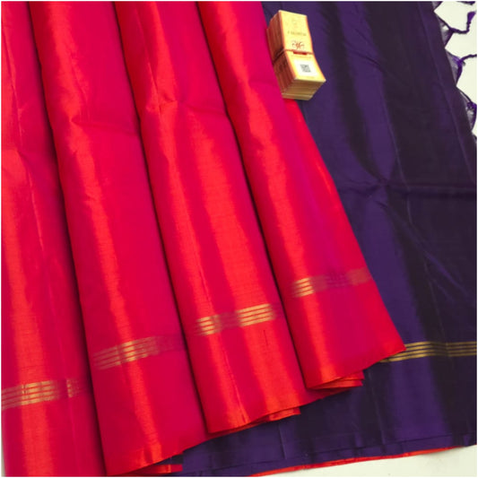 Pink Red Violet Pure Handloom Soft Silk Saree