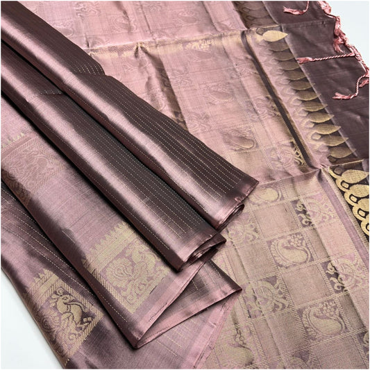 Muted Metallic Pink Pure Handloom Soft Silk Saree