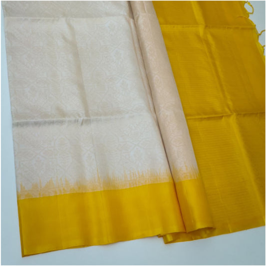 Cream Yellow Pure Handloom Soft Silk Saree
