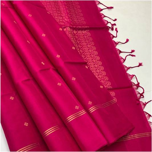 Rani Pink Pure Handloom Double Warp Soft Silk Saree
