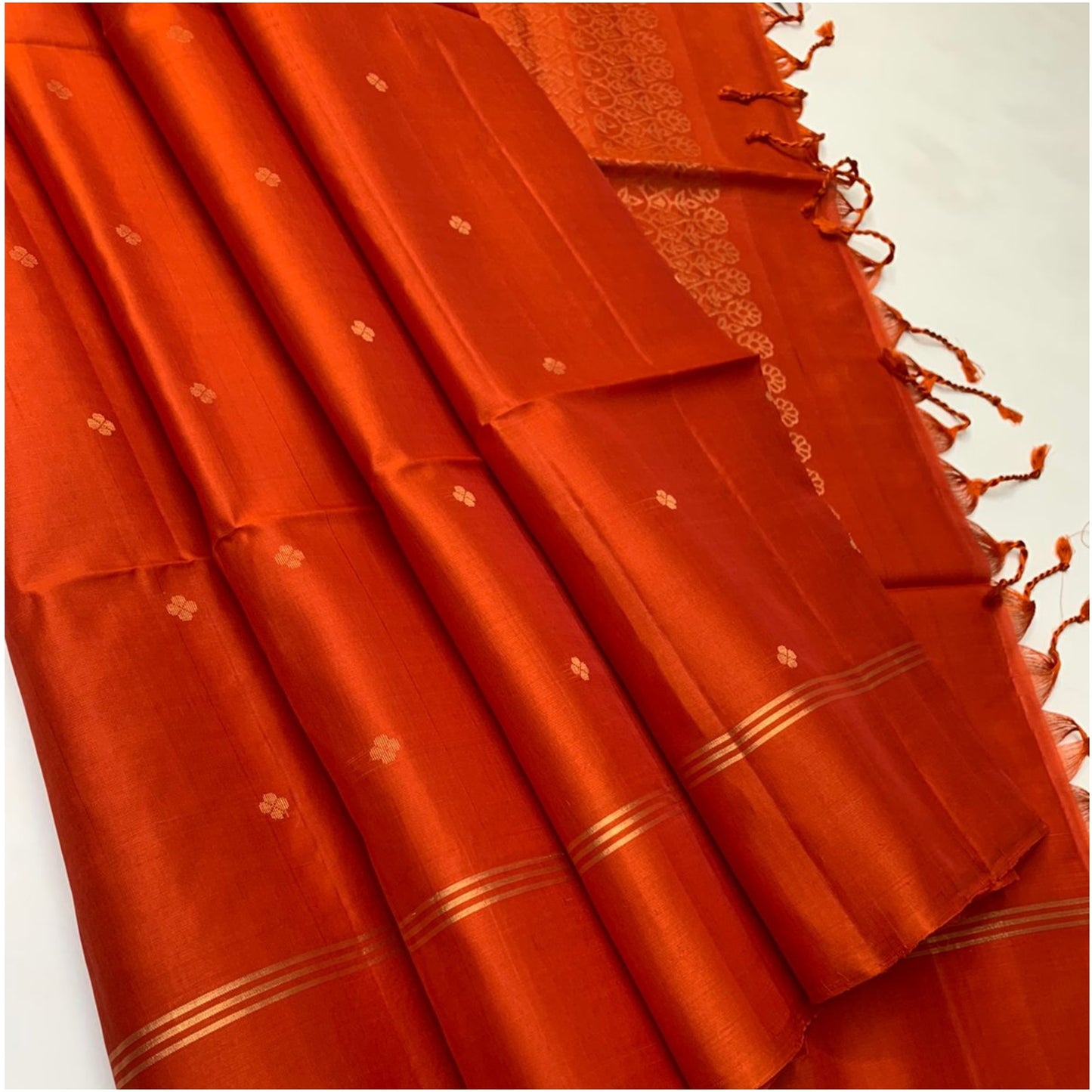 Burnt Orange Pure Handloom Double Warp Soft Silk Saree