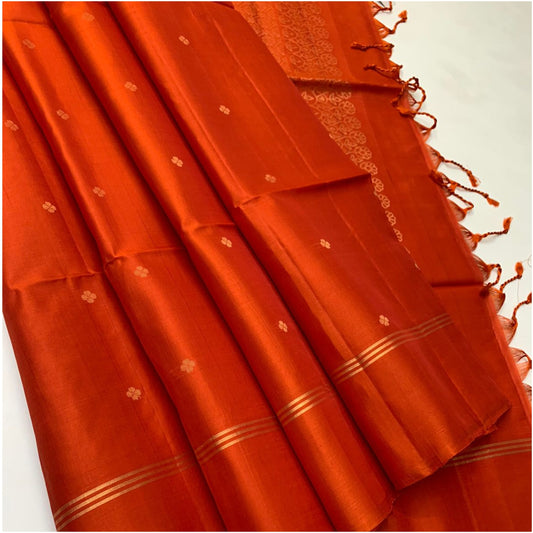 Burnt Orange Pure Handloom Double Warp Soft Silk Saree