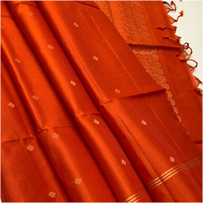 Burnt Orange Pure Handloom Double Warp Soft Silk Saree