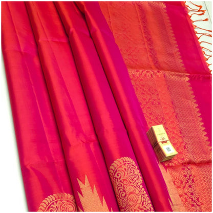 Bamani Cranberry Red Pure Handloom Soft Silk Saree
