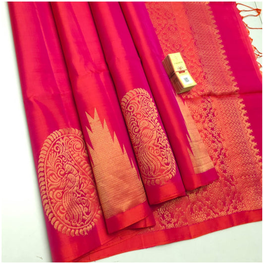 Bamani Cranberry Red Pure Handloom Soft Silk Saree