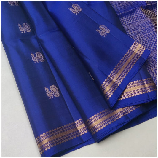 Bilas Electric Blue Pure Handloom Soft Silk Saree