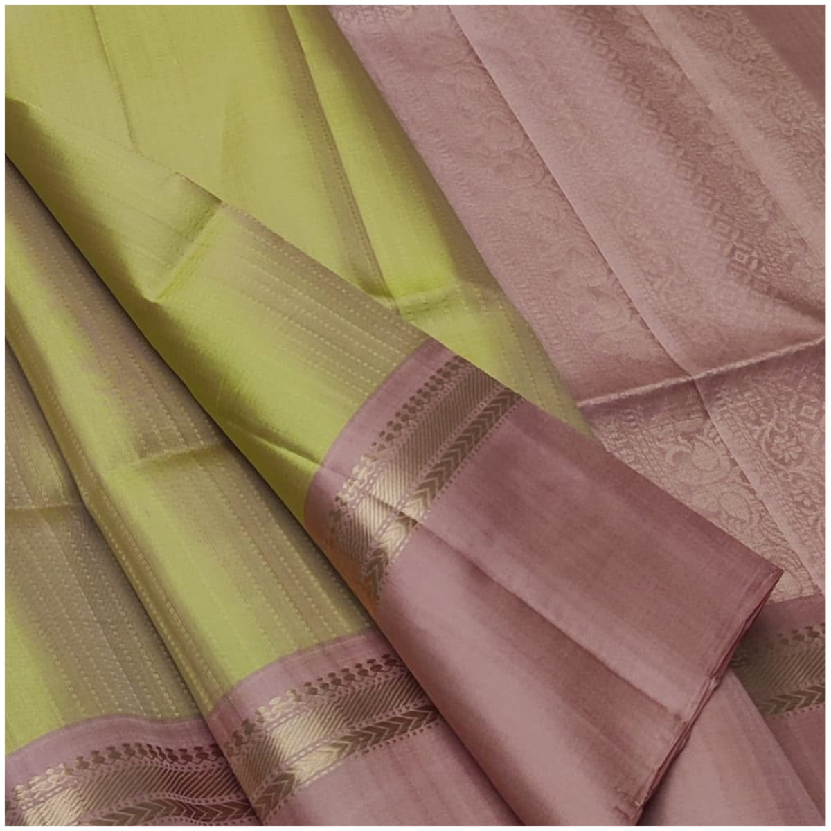Retri Pastel Green Blush Pink Pure Handloom Soft Silk Saree
