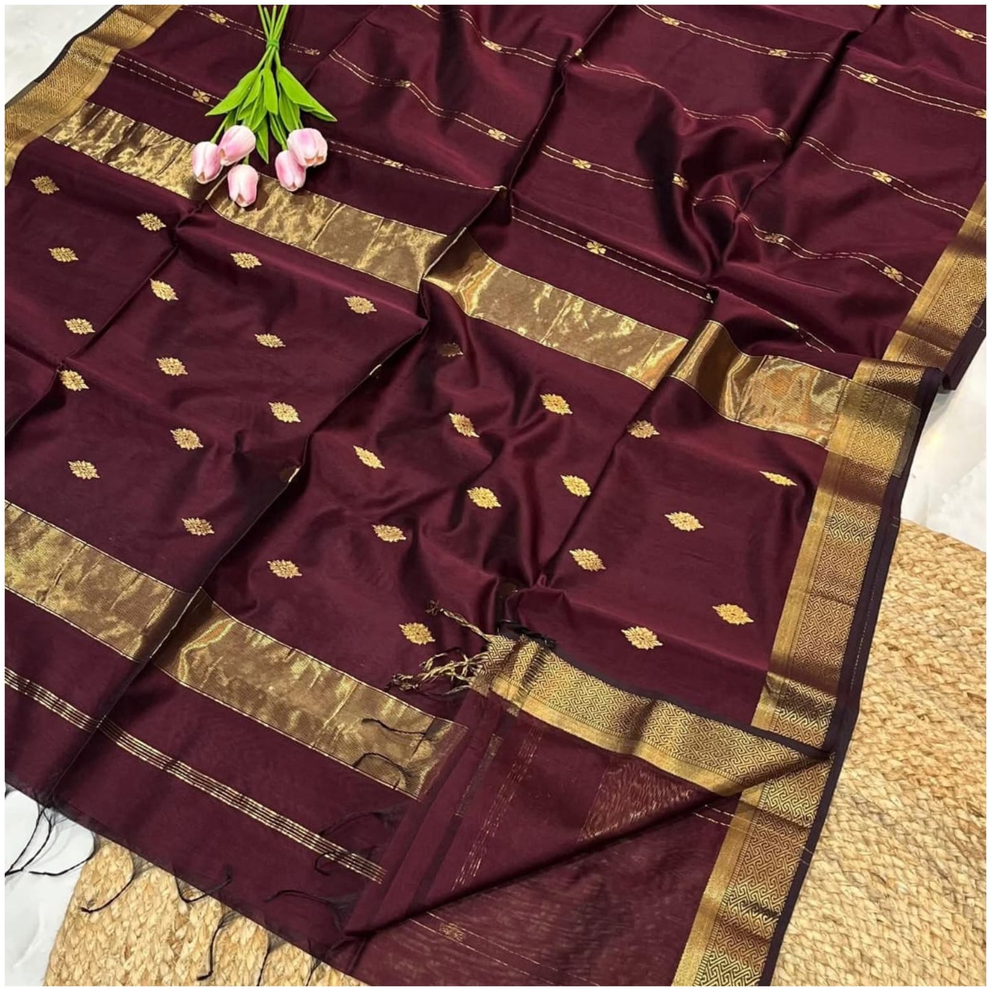 Hiran Burgundy Pure Handloom Maheshwari Silk