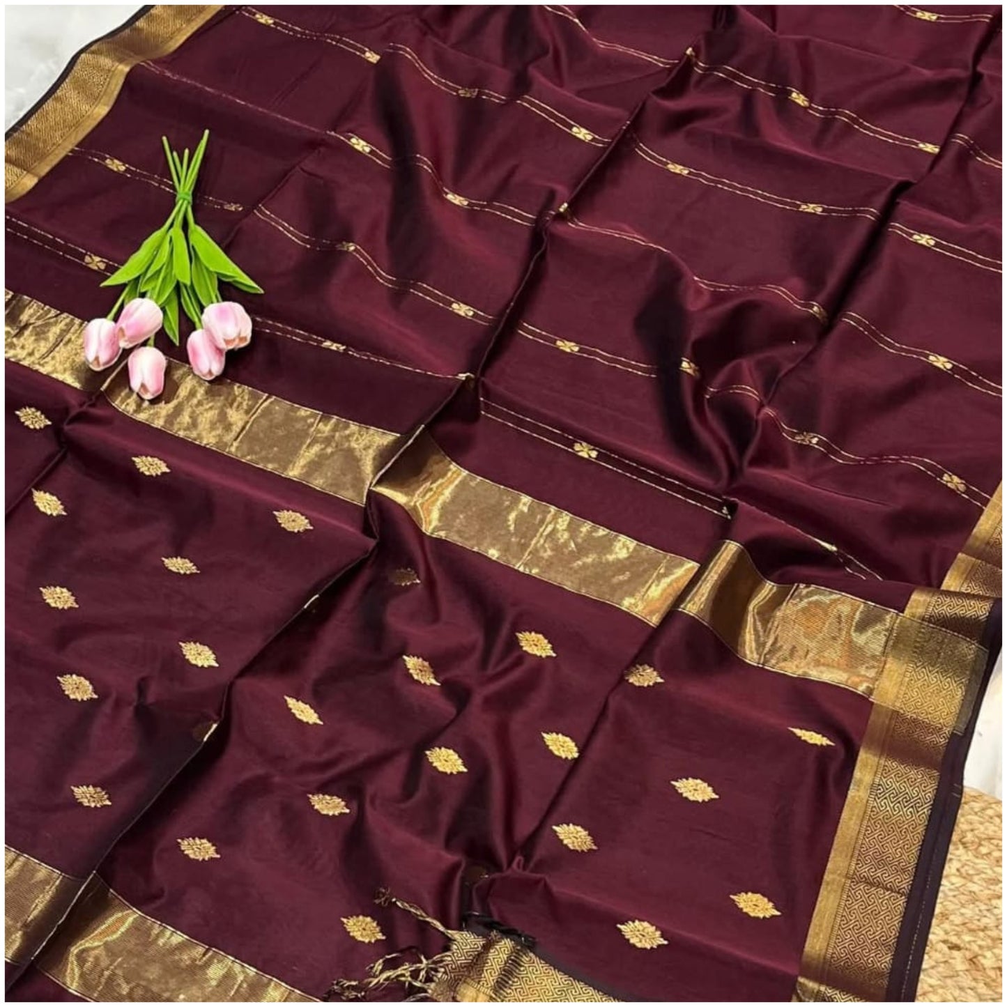 Hiran Burgundy Pure Handloom Maheshwari Silk