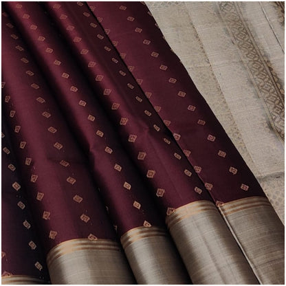 Kalindi Deep Maroon Grey Pure Handloom Double Warp Soft Silk Saree