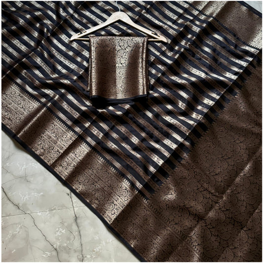 Black Gold Striped Banarasi Warm Silk