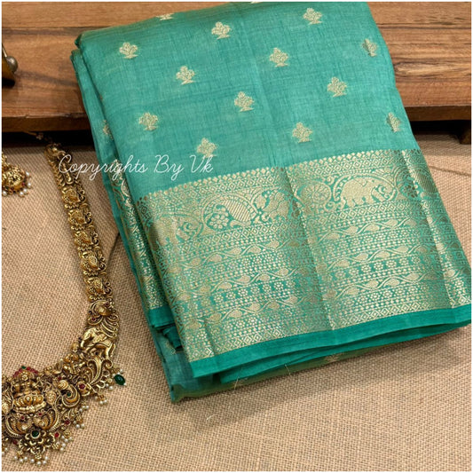 Teal Blue Raw Mix Tussar Saree