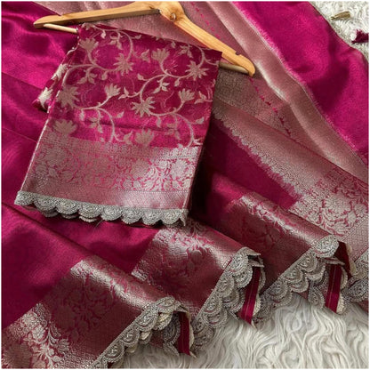 Rani Pink Banarasi Tissue Katan Silk Saree