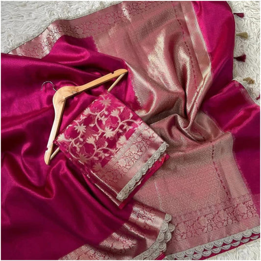 Rani Pink Banarasi Tissue Katan Silk Saree