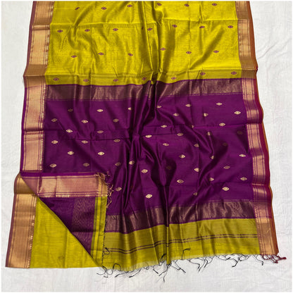 Rich Bright Green Violet Pure Handloom Maheshwari Silk
