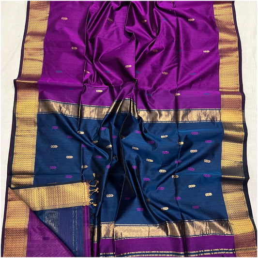 Rich Bright Violet Blue Pure Handloom Maheshwari Silk