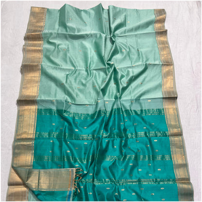 Rich Bright Teal Light Blue Pure Handloom Maheshwari Silk