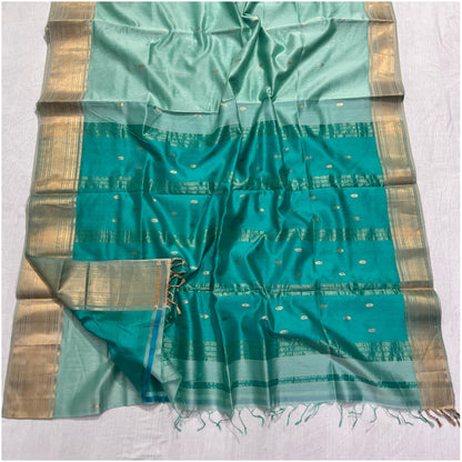 Rich Bright Teal Light Blue Pure Handloom Maheshwari Silk