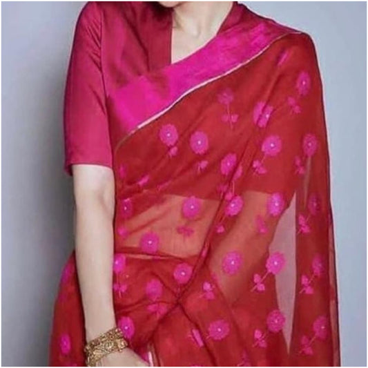Rich Red Pink Pure Handloom Chanderi Silk