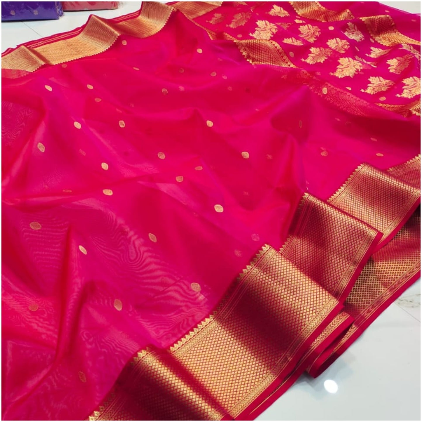 Rich Pink Pure Handloom Katan Chanderi Silk Saree