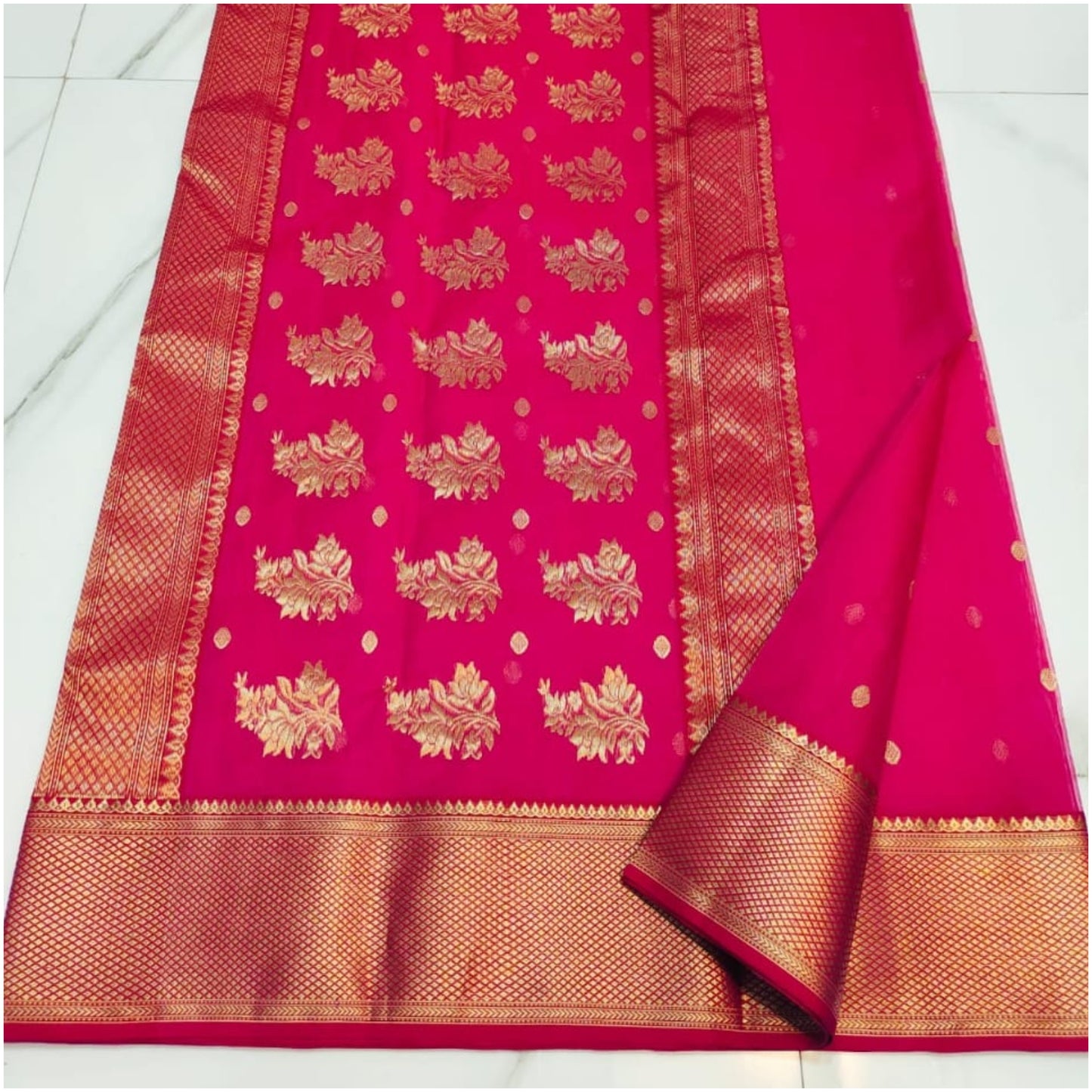 Rich Pink Pure Handloom Katan Chanderi Silk Saree