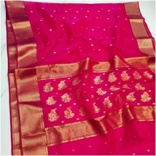 Rich Pink Pure Handloom Katan Chanderi Silk Saree
