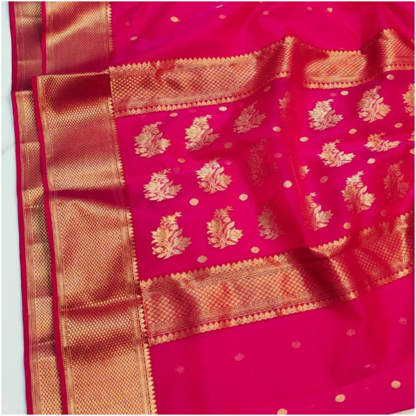 Rich Pink Pure Handloom Katan Chanderi Silk Saree