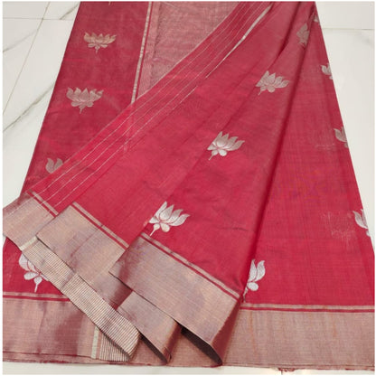 Muted Red Handloom Chanderi Silk Saree