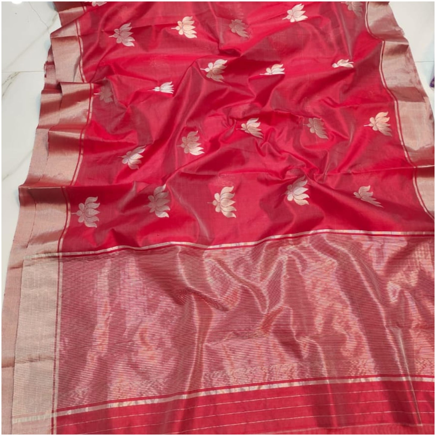 Muted Red Handloom Chanderi Silk Saree