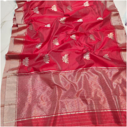 Muted Red Handloom Chanderi Silk Saree