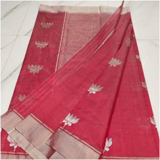 Muted Red Handloom Chanderi Silk Saree