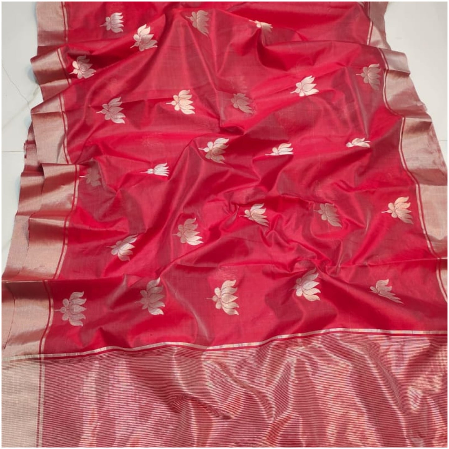 Muted Red Handloom Chanderi Silk Saree