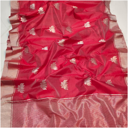Muted Red Handloom Chanderi Silk Saree