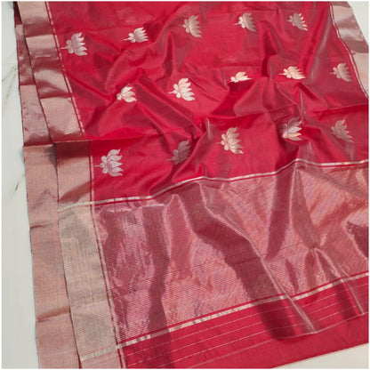 Muted Red Handloom Chanderi Silk Saree