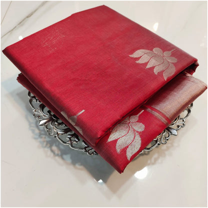 Muted Red Handloom Chanderi Silk Saree