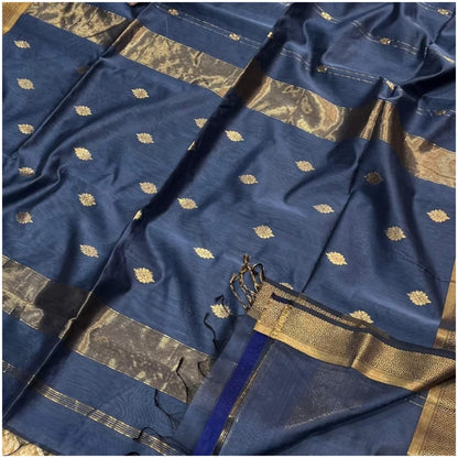 Narmada Muted Blue Pure Handloom Maheshwari Silk