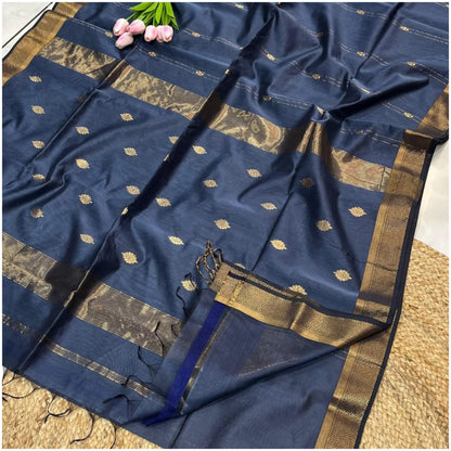 Narmada Muted Blue Pure Handloom Maheshwari Silk