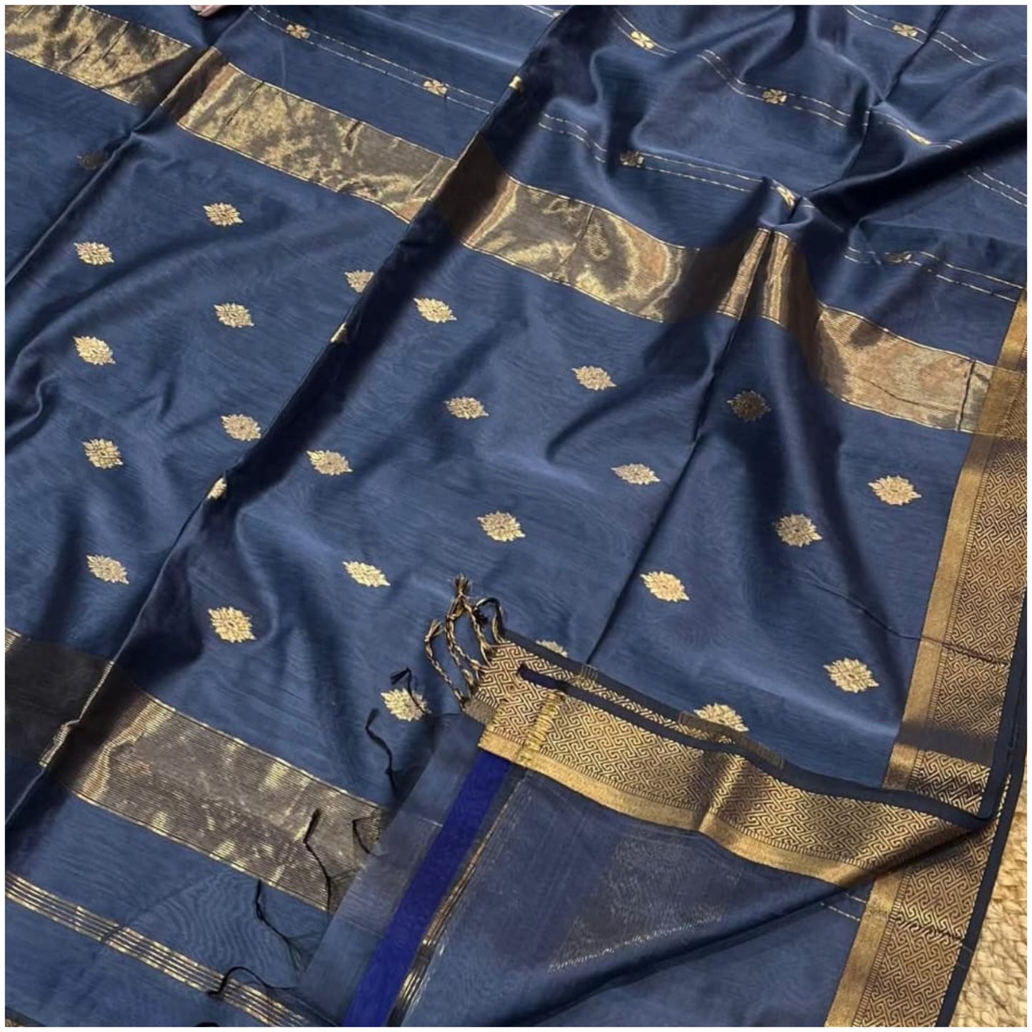 Narmada Muted Blue Pure Handloom Maheshwari Silk