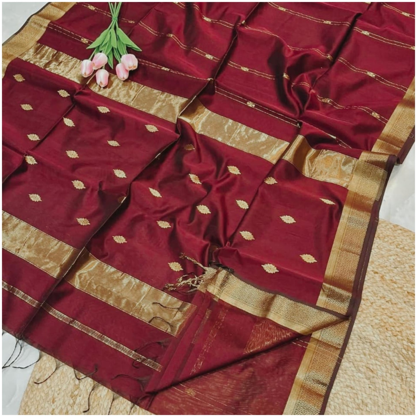 Rapti Deep Red Pure Handloom Maheshwari Silk