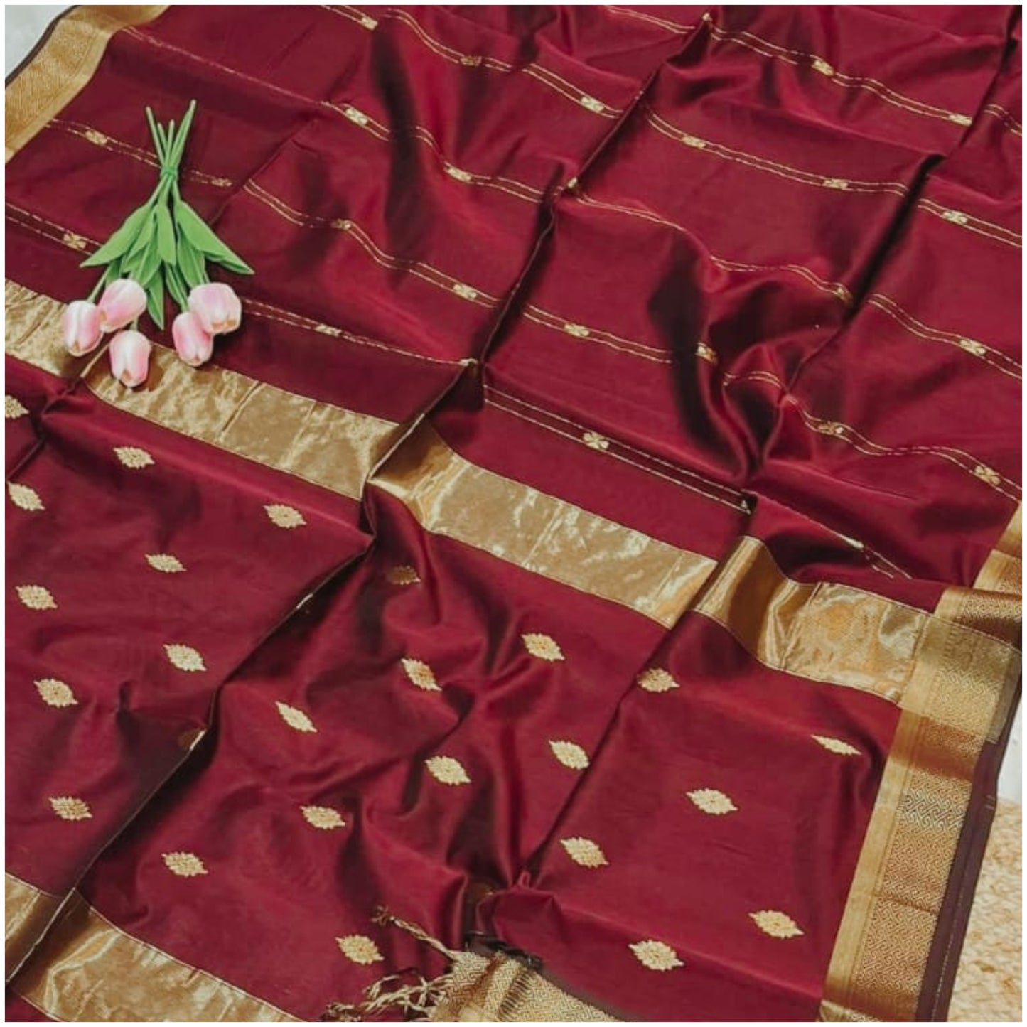 Rapti Deep Red Pure Handloom Maheshwari Silk