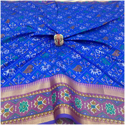 Indravati Electric Blue Pochampally Silk Saree
