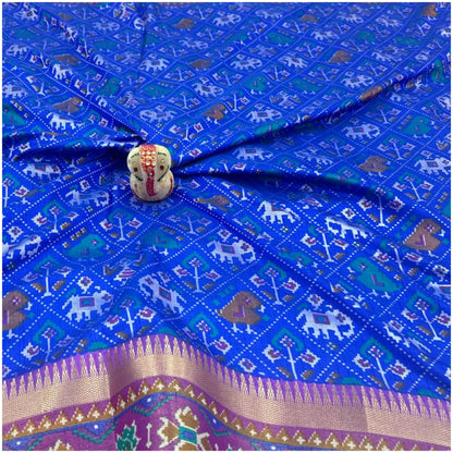 Indravati Electric Blue Pochampally Silk Saree