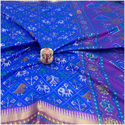 Indravati Electric Blue Pochampally Silk Saree