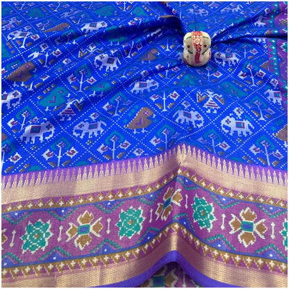 Indravati Electric Blue Pochampally Silk Saree