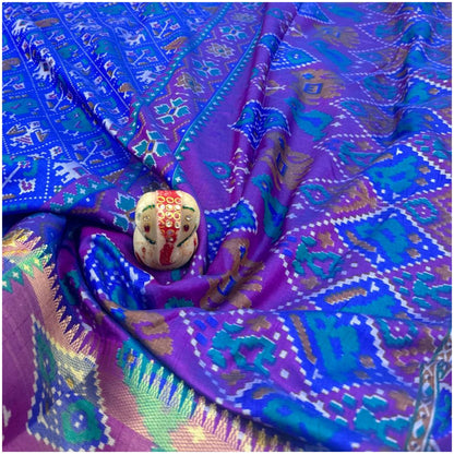 Indravati Electric Blue Pochampally Silk Saree